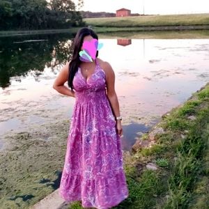 Purple Floral maxi dress / smocked